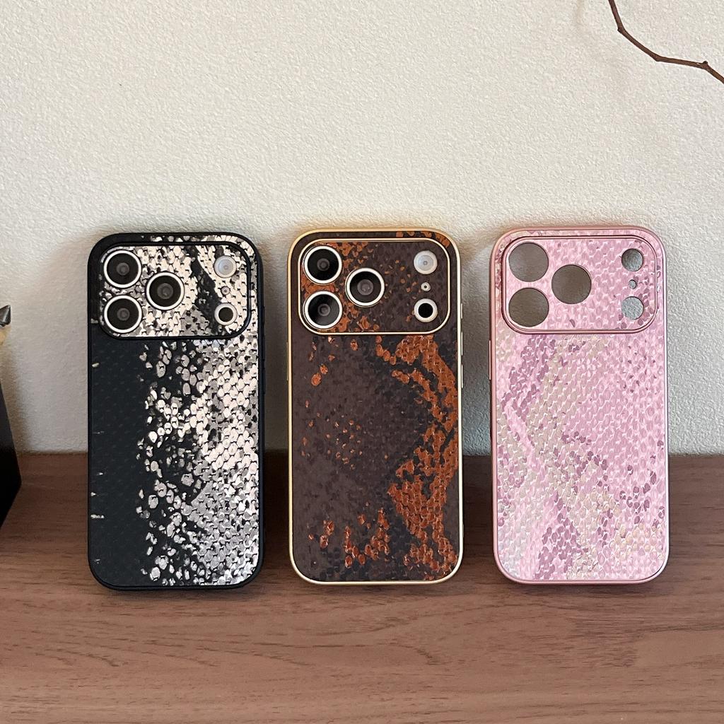 High-end Electroplated Gold-Stamped Snake Pattern Case for iPhone 16 Pro Max, Apple 17, 15/14 with Large Viewing Window