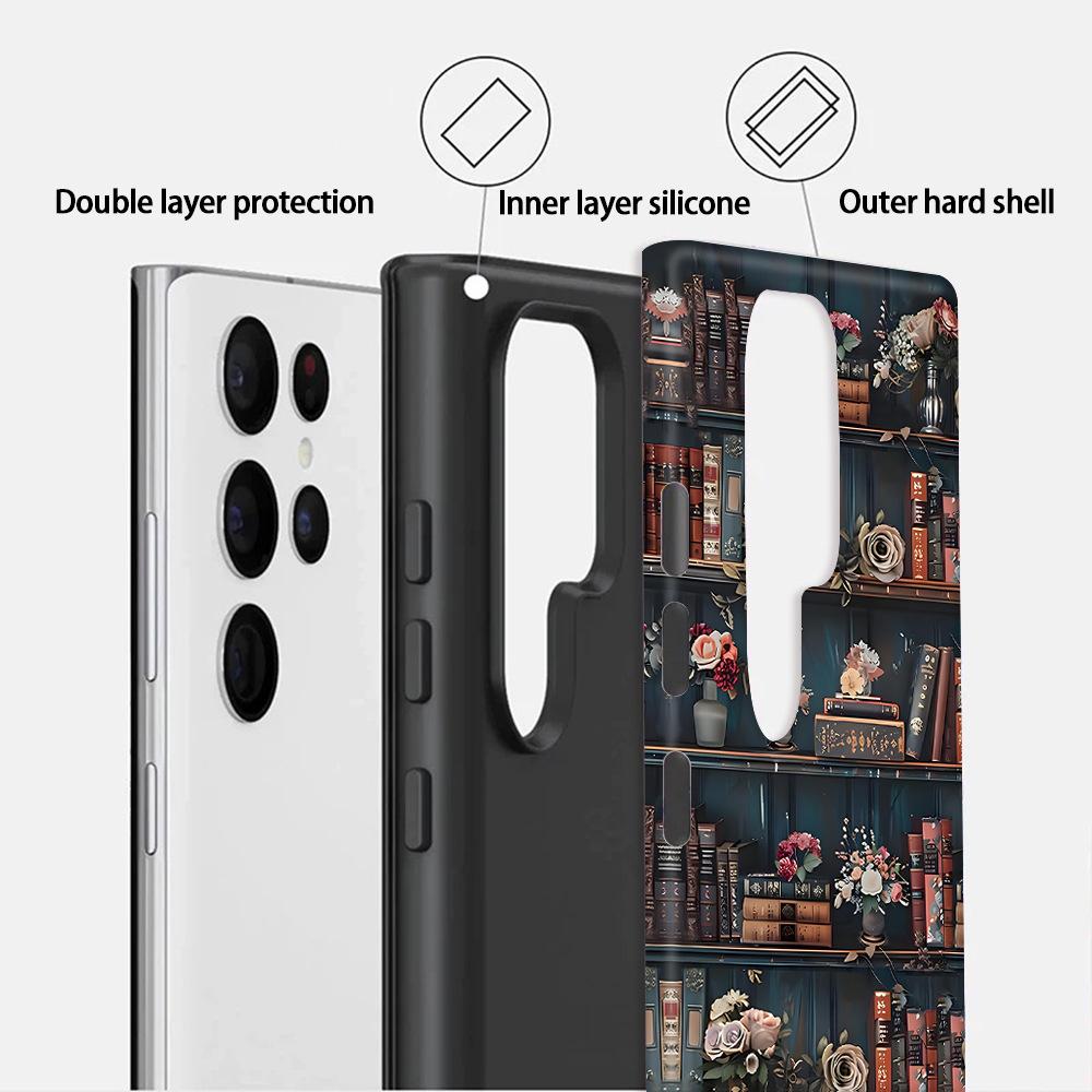 Hot-selling Retro Dark Tone Bookshelf Floral Samsung Galaxy S24Ultra Phone Case Samsung S25 Case