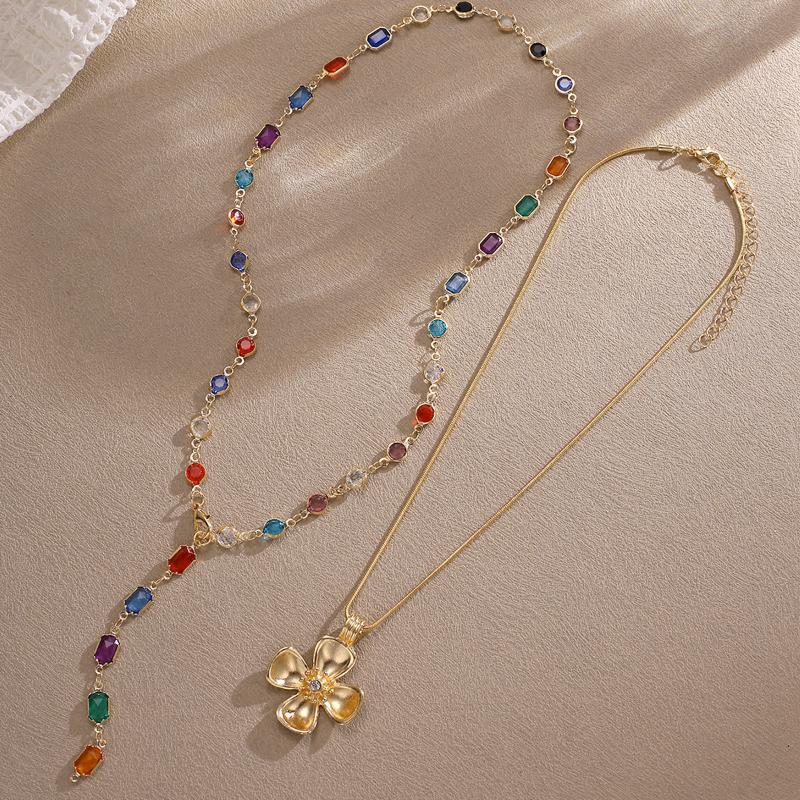 Luxury Colorful Crystal Tassel Necklace For Women Exquisite Flower Shiny Rhinestone Choker Bohemian Vacation Party Jewelry Gift