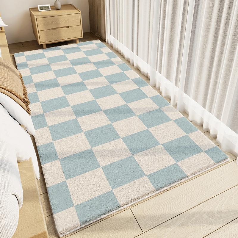 Modern Style Rugs For Bedroom Thicken Plush Living Room Decoration Plaid Carpet Fluffy Sofy Bedside Floor Mat Study Washable Rug
