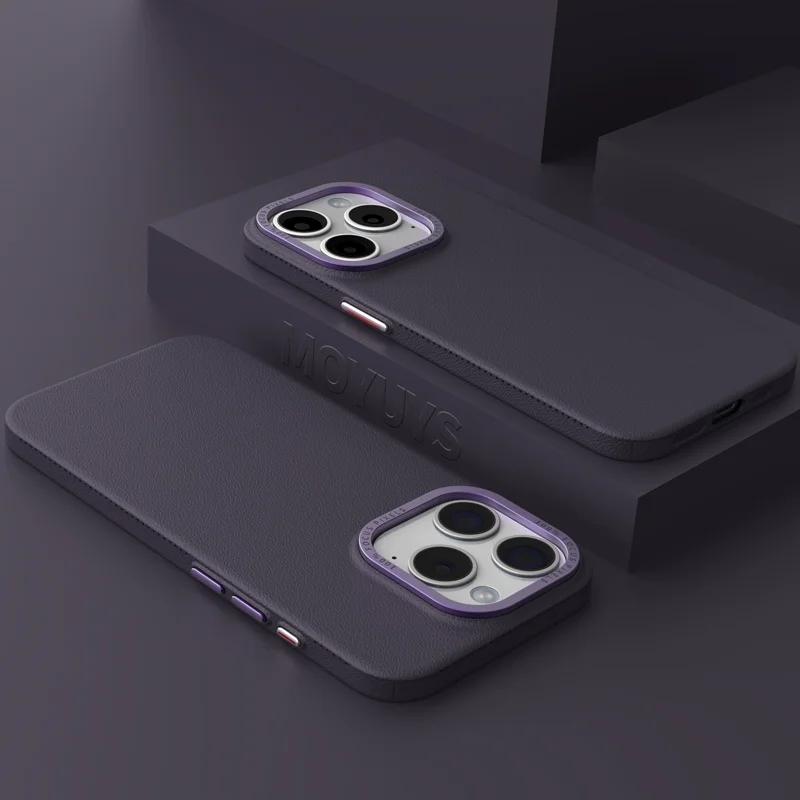Luxury Metal Camera Protection Leather Texture Case for iPhone 15 14 Plus 13 12 16 Pro Max Soft Silicone Matte Shockproof Cover