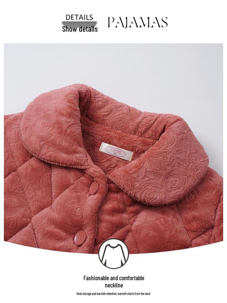 Damen Winter Korallfleece Gesteppter Pyjama - Dickes Flanell Warmes Hausanzug-Set für Mittelalte und Ältere Mütter