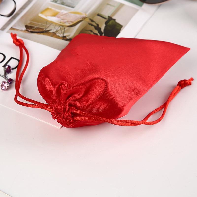 Red Satin Drawstring Jewelry Pouch – Faux Silk Brocade Gift Bag