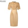 ZANZEA Vestido informal de verano de manga corta con encaje y patchwork para mujer