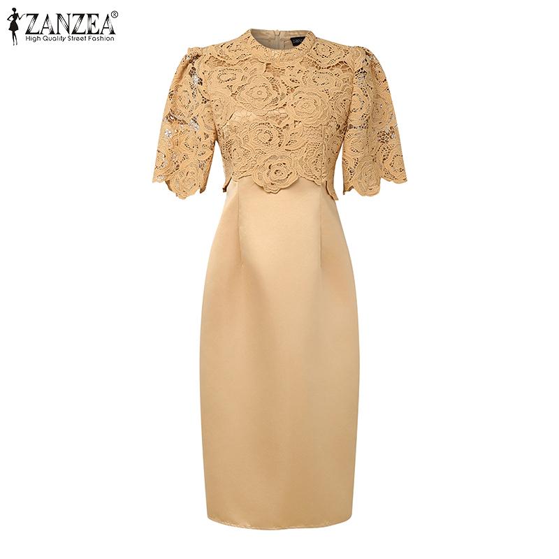 ZANZEA Vestido informal de verano de manga corta con encaje y patchwork para mujer