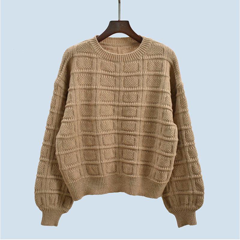 Autumn and Winter Thermal round-Neck Loose and Lazy Style Pure Color Knitting Sweater Pullover Tops Women's Clothing
