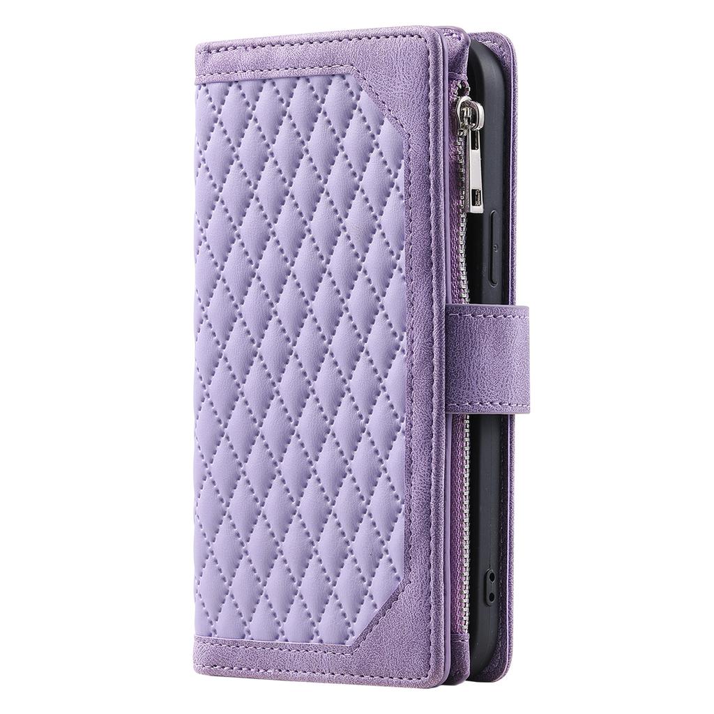For Xiaomi 15T Pro Wallet Case Rhombus Stitching Line PU Leather Phone Cover with Wrist Strap