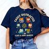 Easily Distracted By Cats And Side Quests Cotton Shirt D20 Side Quest Master Tshirt Dungeon Cat Lovely Printed Man Women Tee