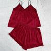 Women's Faux Silk Plus Size V Neck Strapless Tank Top With Sleeveless Shorts Ice Silk Homewear Pajama Set