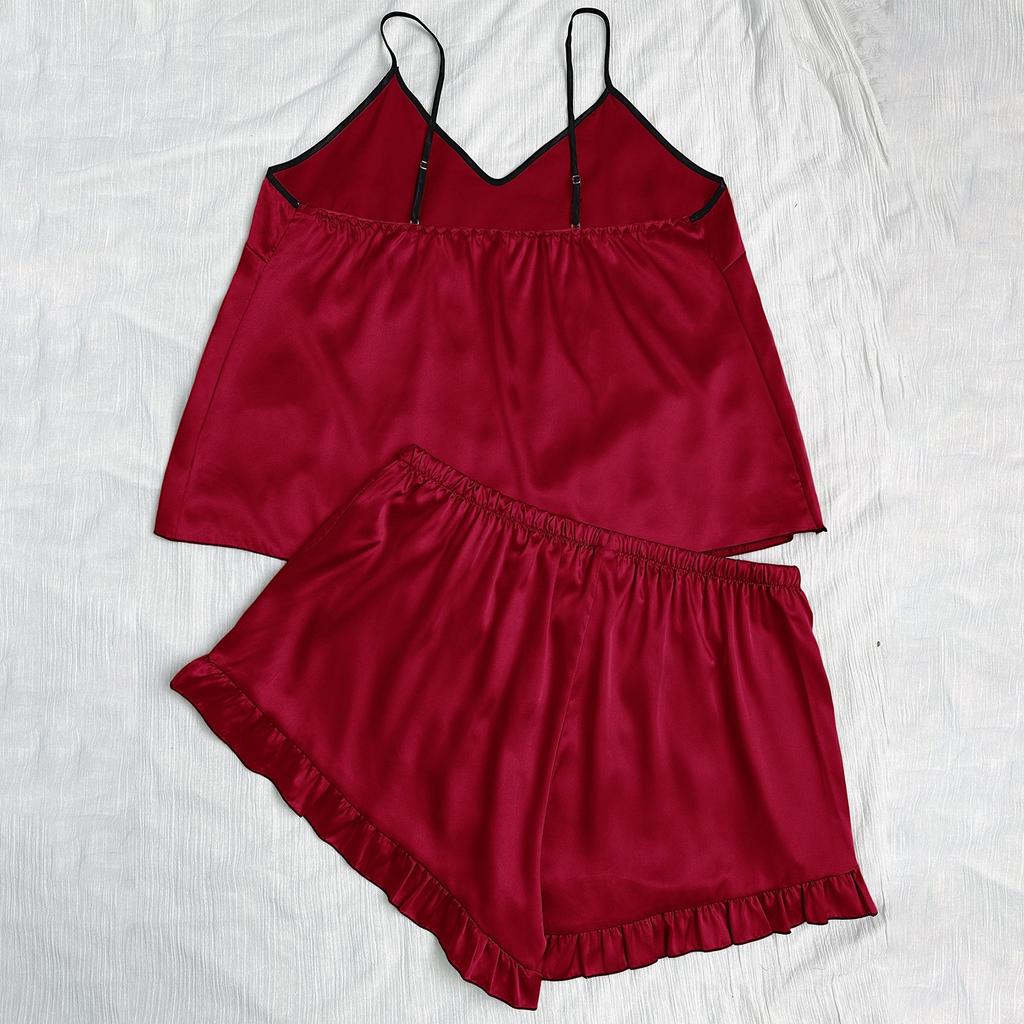 Women's Faux Silk Plus Size V Neck Strapless Tank Top With Sleeveless Shorts Ice Silk Homewear Pajama Set