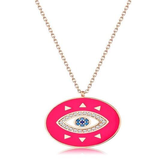 

Kadın 925 Ayar Gümüş Neon Pembe Göz Kolye
