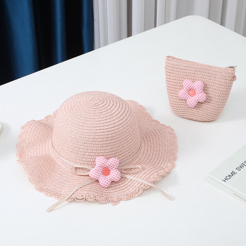 

New 2 Pcs Summertime Children Straw Hat and Shoulder Bag Girls Outdoor Flowers Beach Cap Cute Travel Beach Sun Hat Crossbody Bag 52-54CM