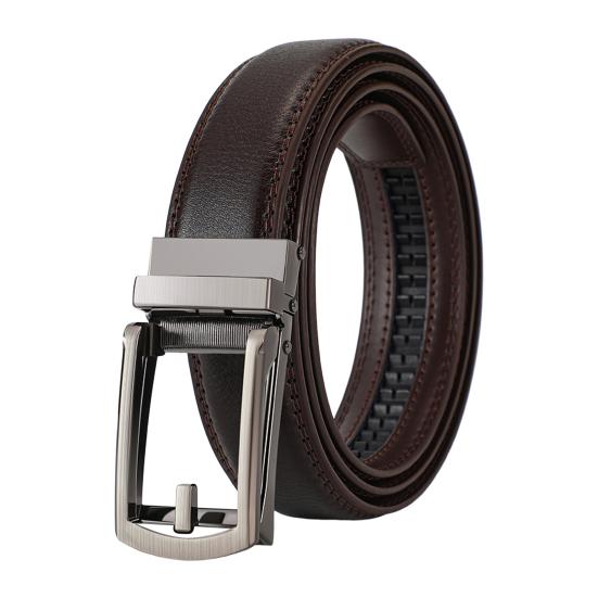 Men Belt Automatic Buckle Soft Simulated Leather Adjustable No Hole Belt with Fake Pin Design Quick Release Jeans Trousers Belt