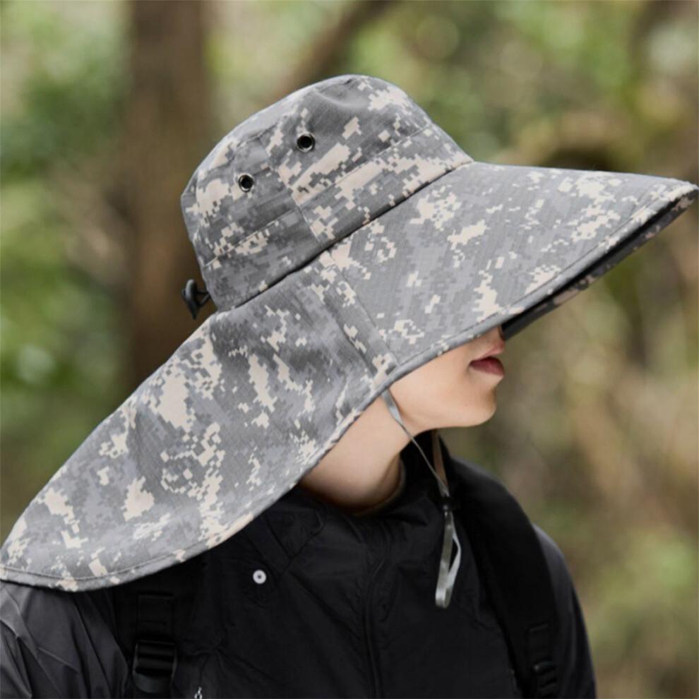 (M, Gray) Men Sun Hat, Camouflage Wide Brim Bucket Hat Sun Protection Hat Summer Cap for Outdoor Camping