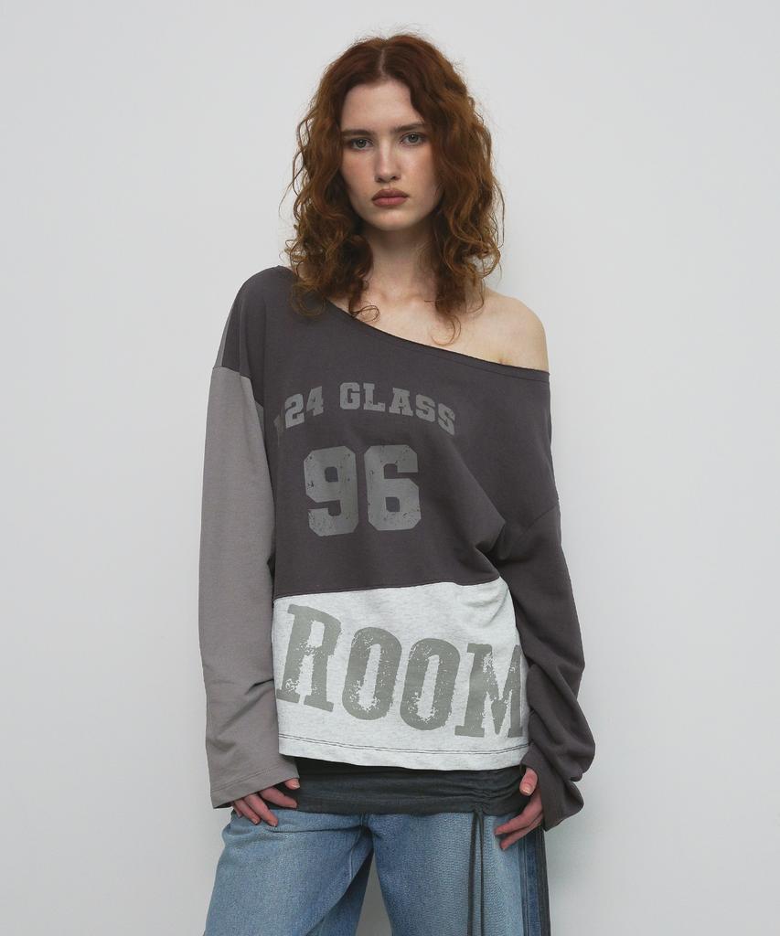 Saendeulig One Shoulder Color Block T-Shirt_Brown