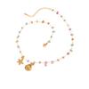 Elegant Gold Plated Stainless Steel Necklace Anklet Bracelet Set with Colored Crushed Stone and Starfish Rhinestone