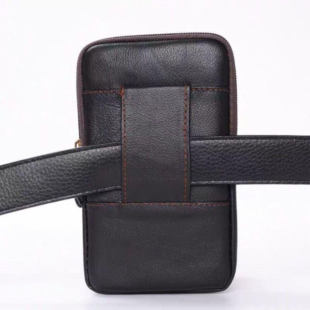 Cowhide Leather Outdoor Sports Waist Bag Vertical Phone Belt Hanging Pouch Mobile Phone