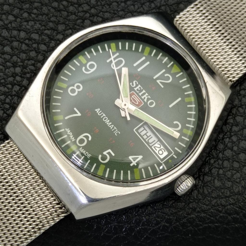 JAPAN VINTAGE SEIKO 5 AUTOMATIC 6309A MENS GREEN COLOR DIAL WATCH A701202-5 R206a-a701202