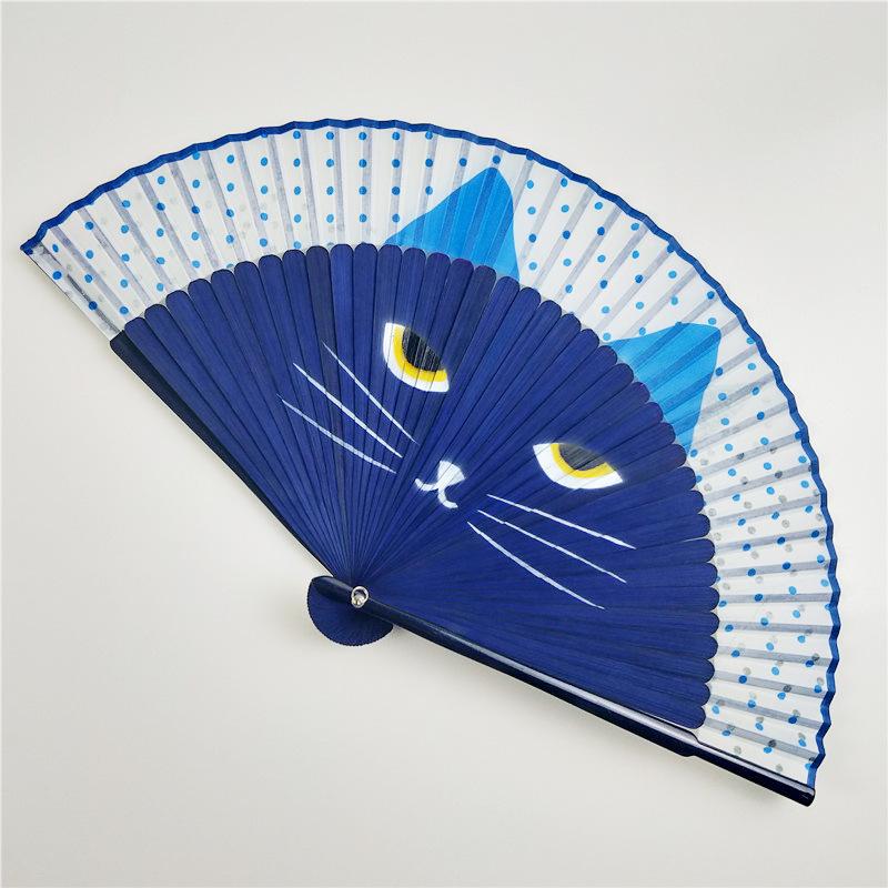 1pc Japanese Style Cat Pattern Bamboo Folding Fan Women Lovely Cartoon Kitty Hand Fans Kimono Bathrobe Handheld Fan Crafts Decor