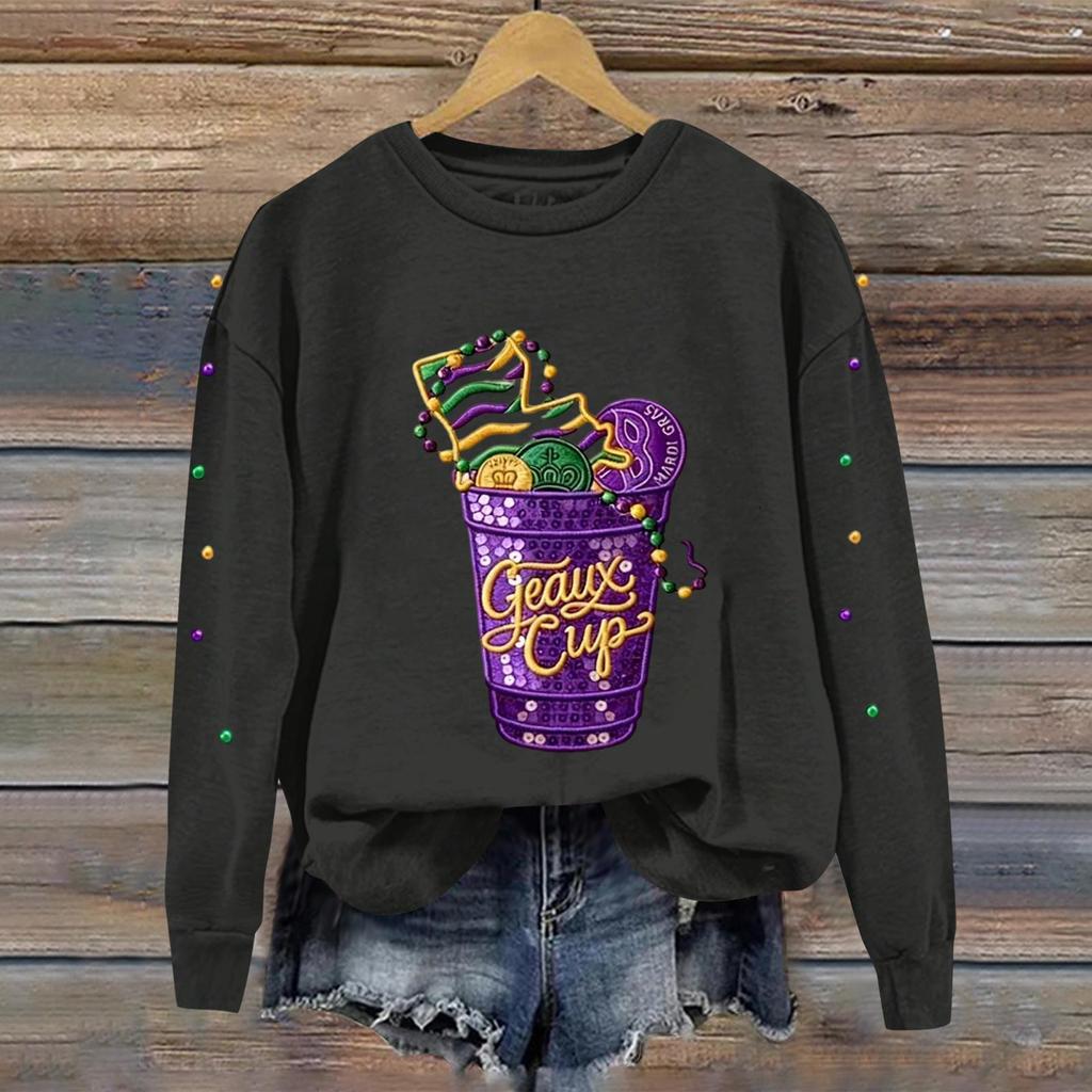 Women's Fashion Printed Long Sleeve Loose Round Neck Sweatshirt Top