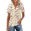 Women Casual V Neck Short Sleeve Polo Shirt Oktoberfest Print Collared Top Lightweight Summer Blouse