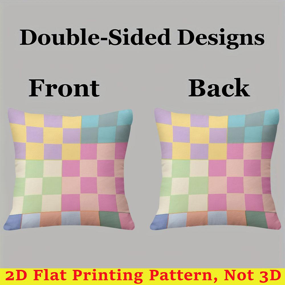Pastel Grid Square Jacquard Pillow Cover for Sofa Office Waist Cushion Cover Home Decorative Pillowcase