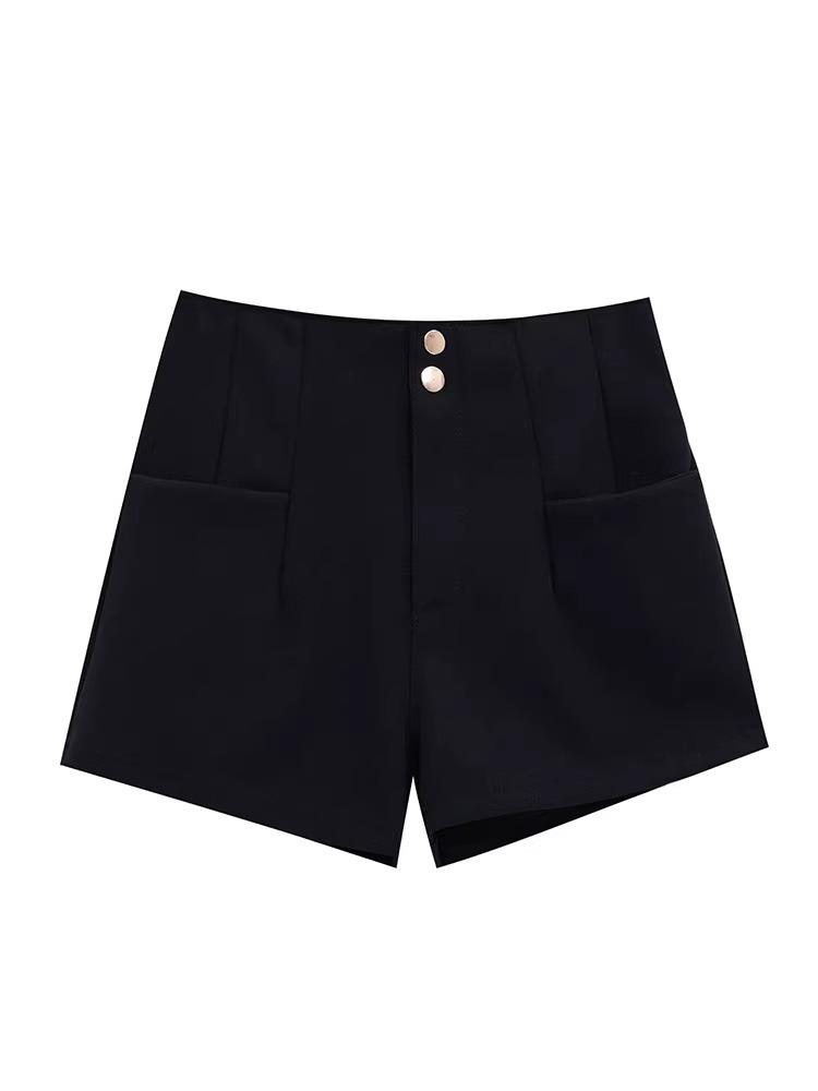 Women's High Waist Black Velvet A-Line Shorts with Elastic Slim Fit for Autumn