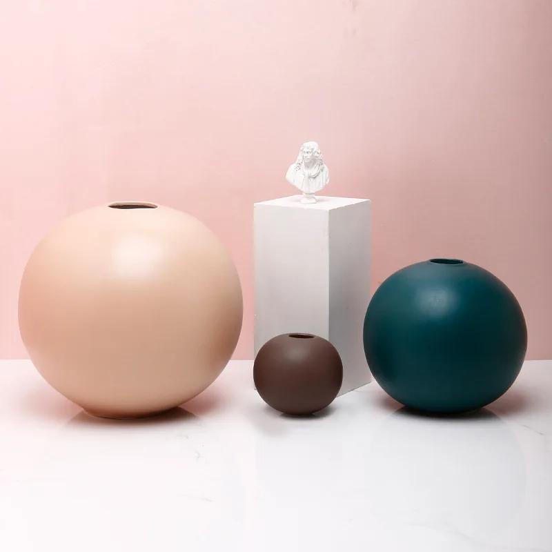 Nordic Spherical Ceramic Vase Creative Home Decoration Flower Arrangement Ornaments Round Ceramic Vase Living Room Ornaments