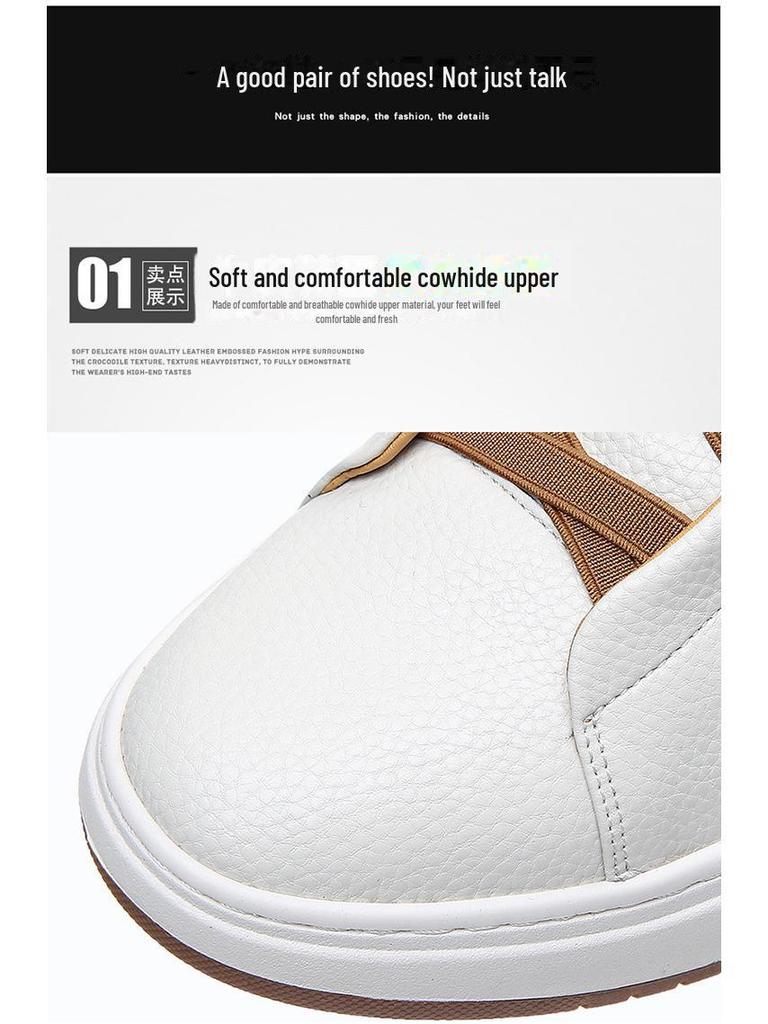 Herren Europäische High-End Weiße Leder-Sneaker - Dicksohlige, Slip-On Freizeit-Herbstschuhe