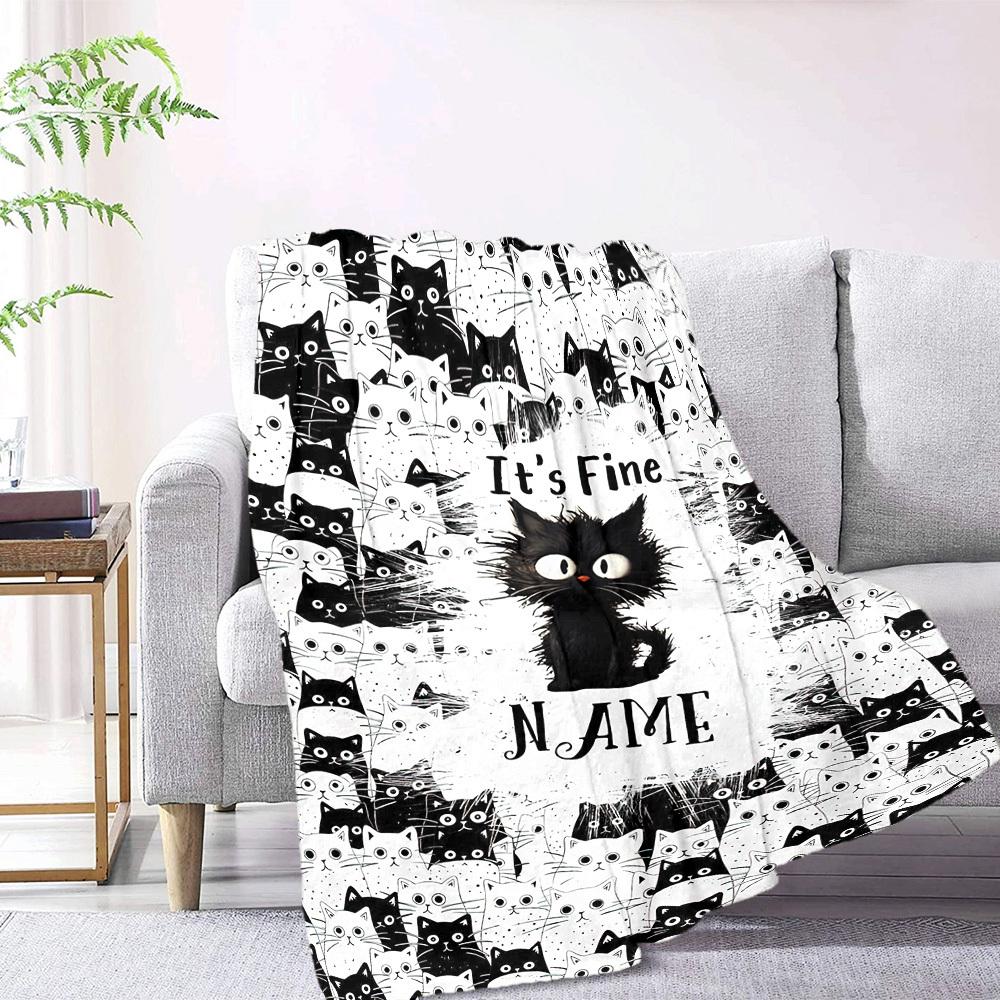 Black Cat Amongst White Cats 'It'S Fine' Message Throw Blanket Customize Text Warmthful Decor For Sofa Couch Office Bed Picnics Four Seasons Universal