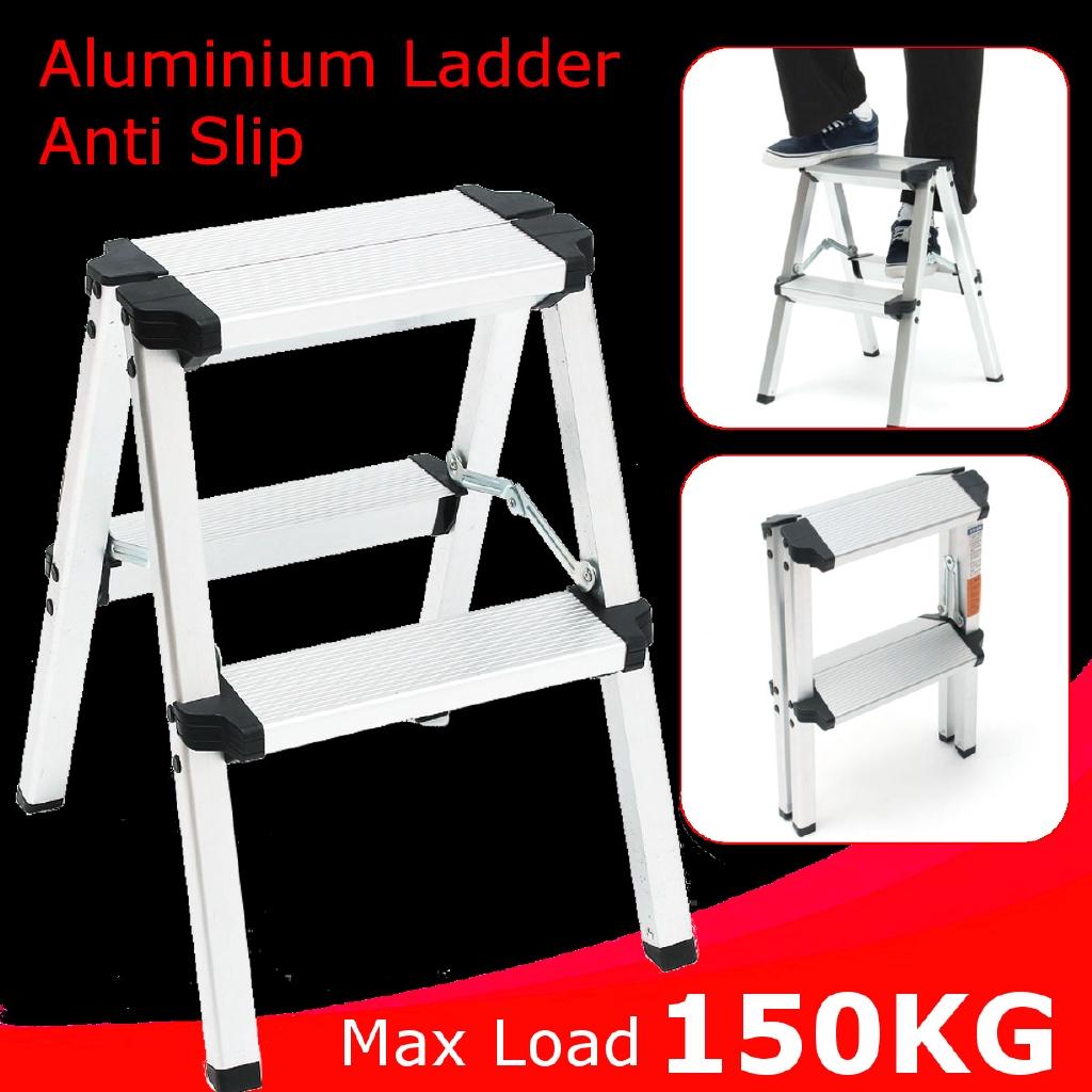 150KG Maximum Load 2 Step Stool Folding Ladder Anti Slip Safety Aluminium Ladder New