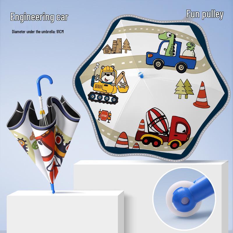 Children's Cartoon Umbrella: Safe, Rounded Corners, Anti-Puncture, Lightweight, Long Handle for Kindergarten & Elementary Boys and Girls.