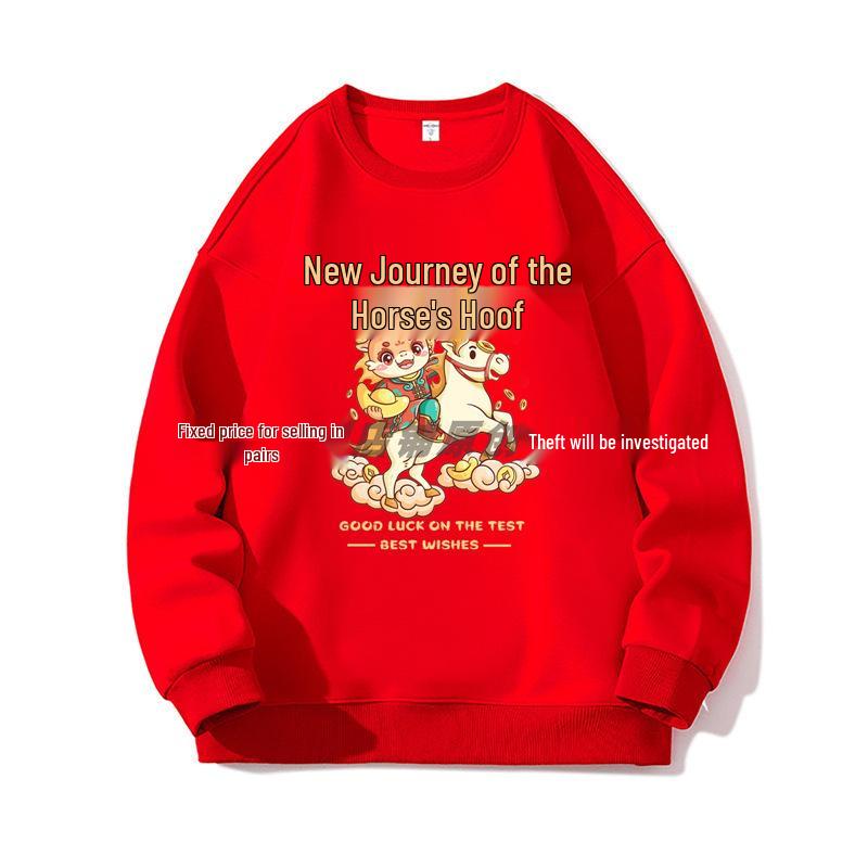 2026 Year of the Horse Red Sweatshirt - Round Neck, Perfect for New Year and Annual Meetings