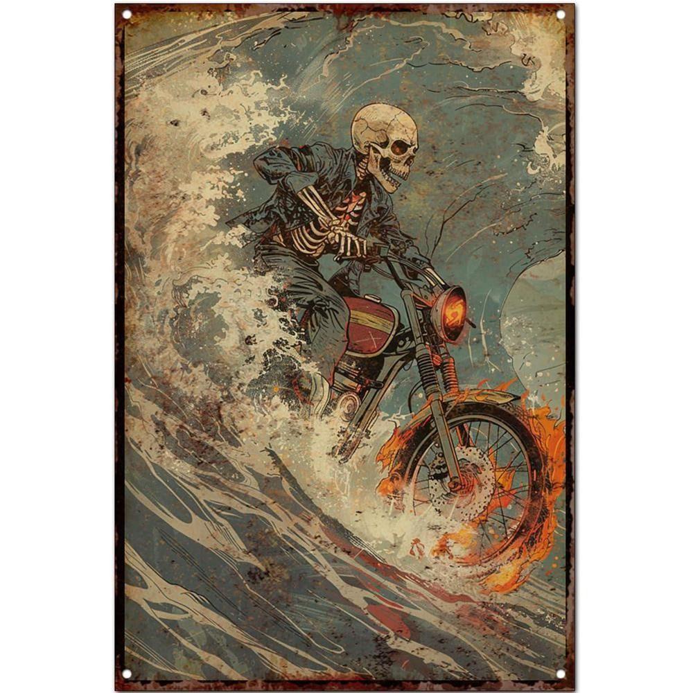 Vintage Motorcycle Metal Tin Sign Retro Biker Garage Wall Decor Industrial Style Art