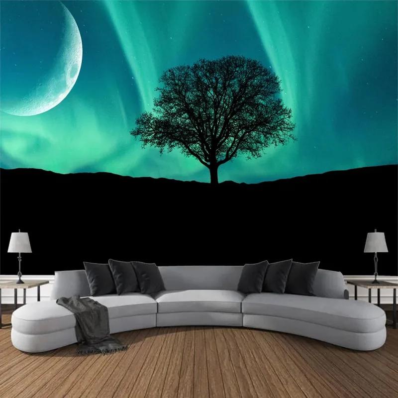 

Лес Звездное Небо Аврора Фон Гобелен Украшения Дома Настенный Гобелен Спальня Гостиная Гобелен 100x75cm