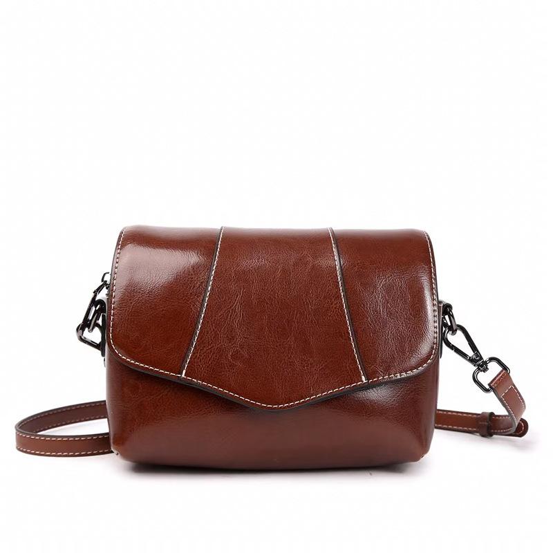 Genuine Leather Small Square Bag for Women 2025 New Fashion Versatile Oil Wax Cowhide Crossbody Small Bag Retro Elegant Women's Bag