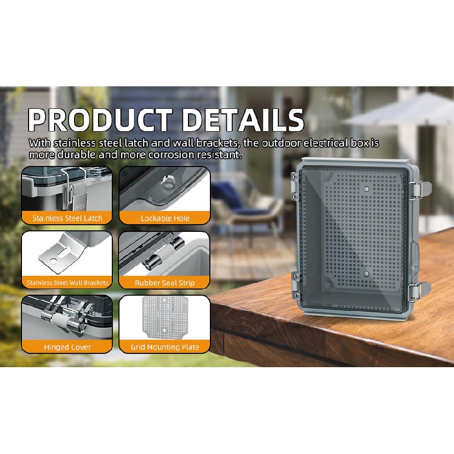 Clear Electrical Enclosure Box Outdoor Plastic Junction Box Waterproof Outside Nema 4 Electrical Box Weatherproof for Pump Wifi