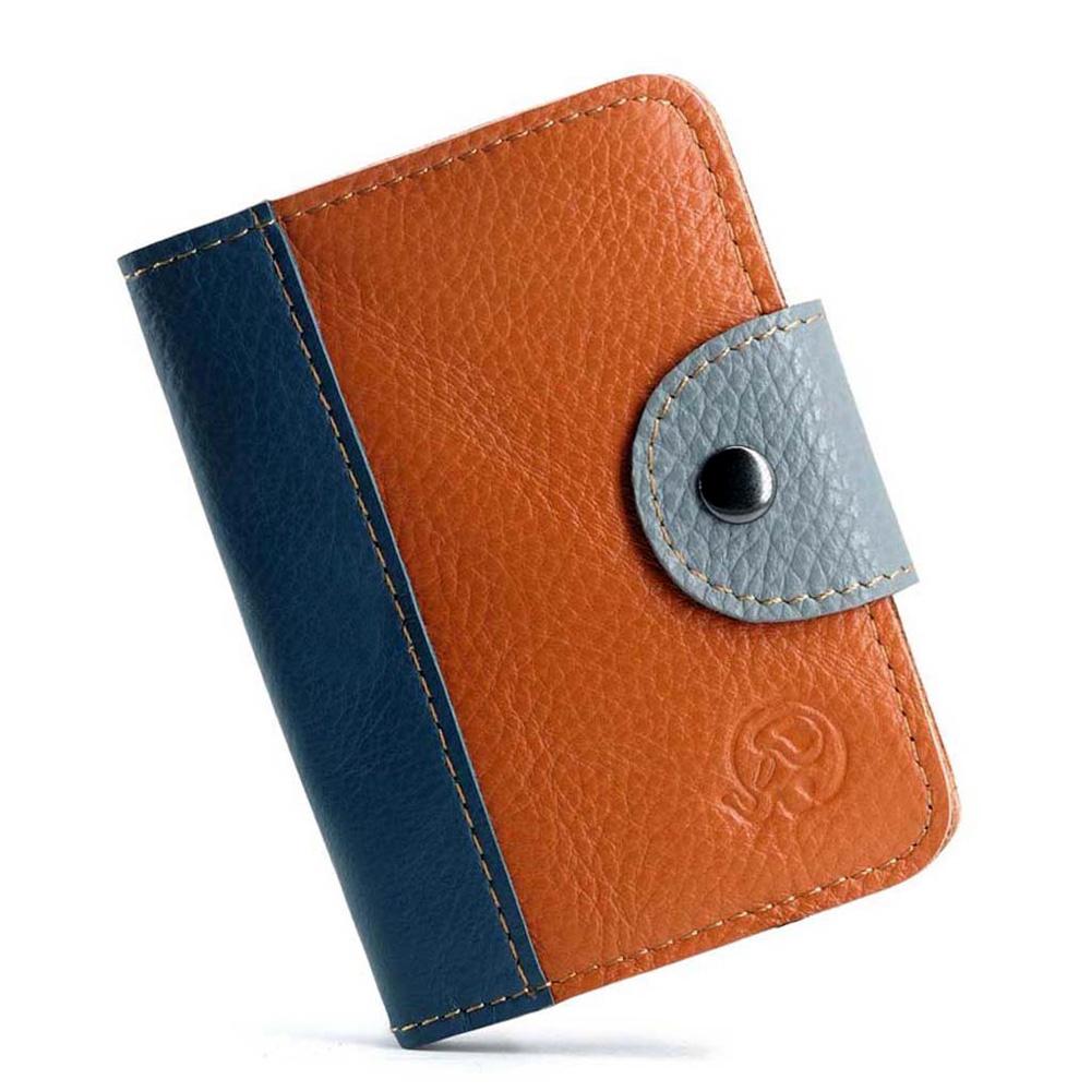 Genuine Leather Card Holder Men Minimalist Slim Credit Card Case Vintage Mini Wallet Snap Button