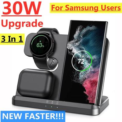 30W 3 In 1 Wireless Charger Stand For Samsung S22 S21 S20 Ultra Galaxy Watch 5 4 3 Active 2/1 Buds Qi Fast Charging Dock Station