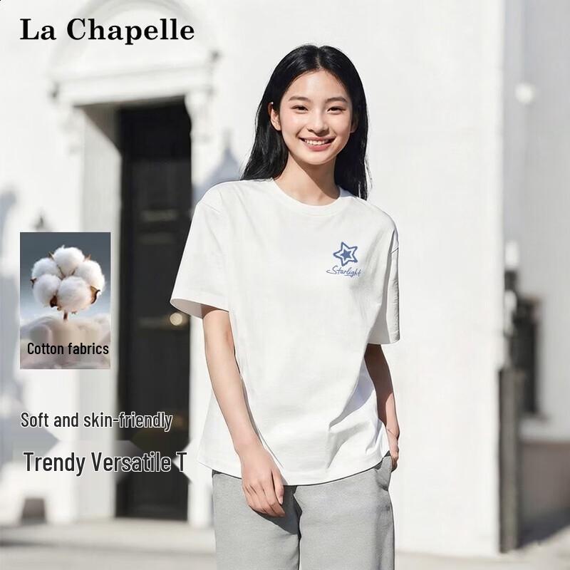 La Chapelle Damen Rundhals Kurzarm T-Shirt 100% Baumwolle