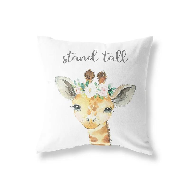 Cute Rabbit Giraffe Animals Children Room Decor Polyester  Cushion Cover Sofa Pillow  Home Decoration Throw Pillowcase