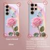 Sparkling pink rose butterfly glass phone case suitable for Samsung Galaxy S26 S25 S24 S23 S22 S21 S20 FE/Ultra/Plus anti drop