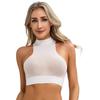 Womens Mock Neck Sleeveless Sheer Crop Top Glossy See Through Vest