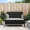 Vidaxl 2-Seater Garden Bench with Cushions, Black, Poly Rattan