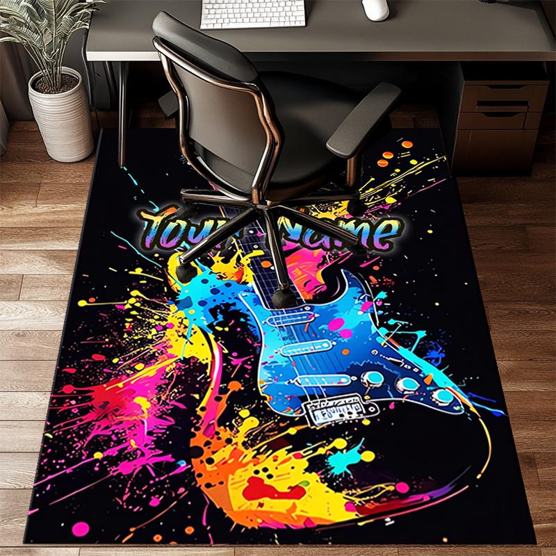 1PC Custom Name Colorful Guitar Splash Theme Floor Mat Ideal for Living Room, Game Rooms, Office, Bedroom Floor Mat Design