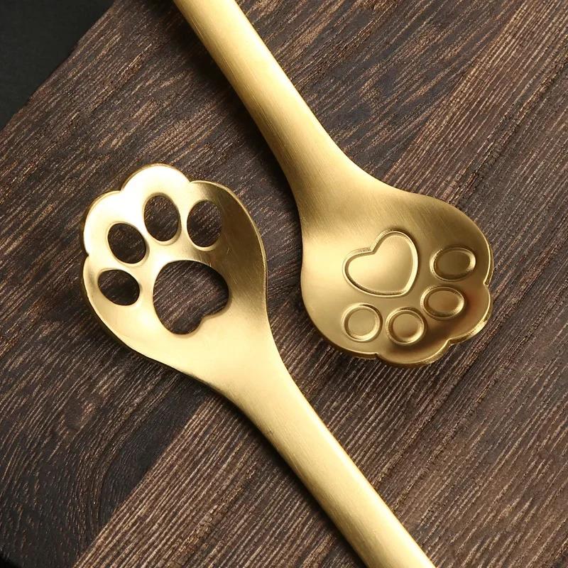 1PC Creative Cute Cat Claw 304 Stainless Steel Spoon Hollow for Ice Cream Coffee Tea Dessert Spoon Kitchen Tableware Accessories