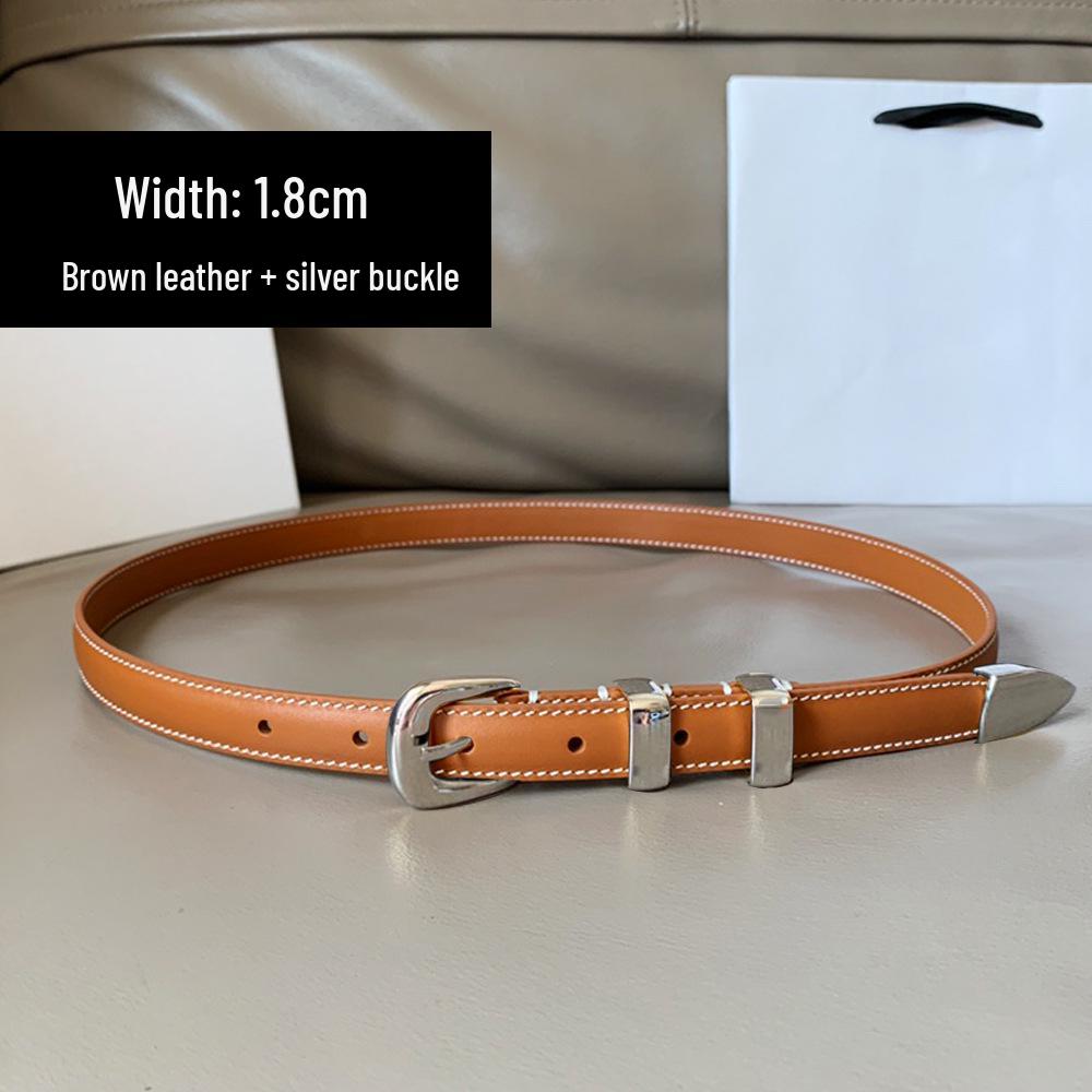 Women s Genuine Leather Thin Buckle Belt, Simple Korean High Waist Trendy Fashion Internet Celebrity Style. 120cm (Waist 38-40)