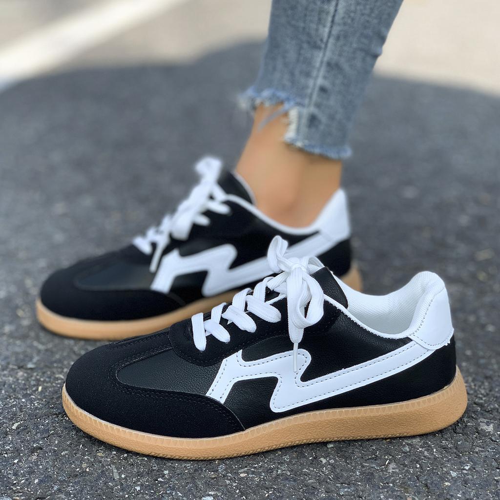 Women Sneakers New Fashion Round Toe Casual Lace Up Shoes for Women Patchwork Retro Outdoor Flat Sneakers Women Zapatos De Mujer