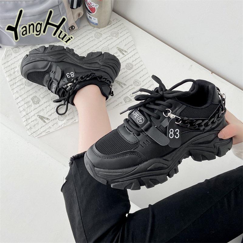 2024 Neue Damen Chunky Sneakers Mode Atmungsaktiv Lässig Bequem Damen Vulkanisierte Schuhe Kettenaccessoires Frühling Herbst