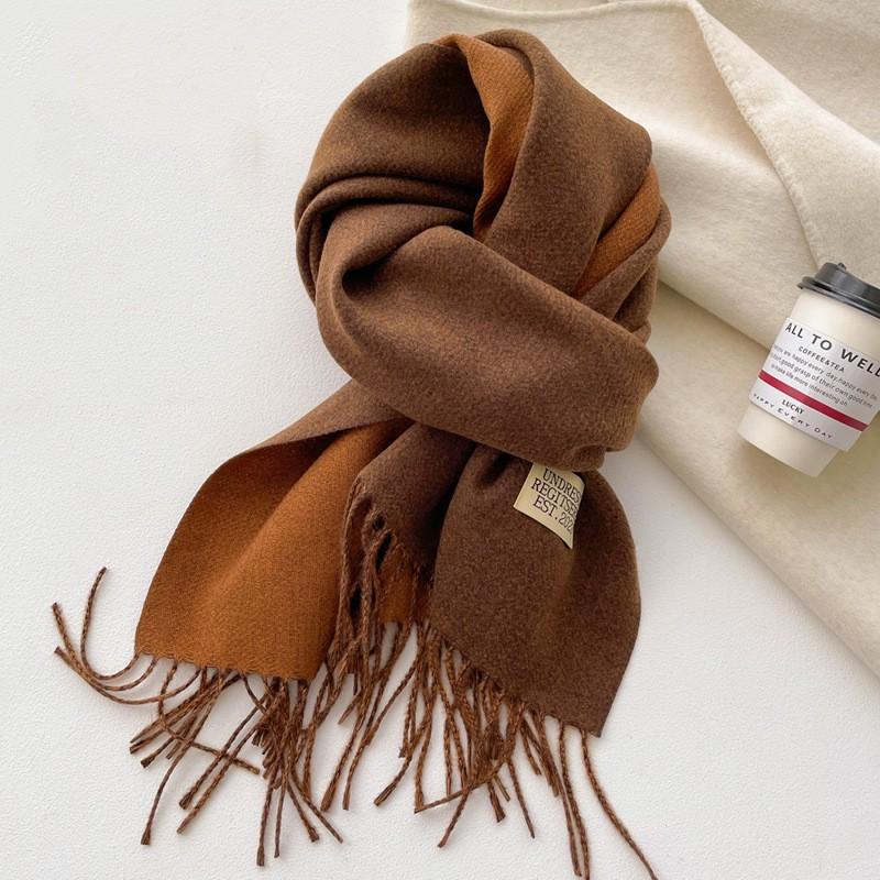 Double-Sided Solid Color Scarf Women Winter Thick Faux Cashmere Wrap Shawl With Tassels Chic Elegant Neck Warmer